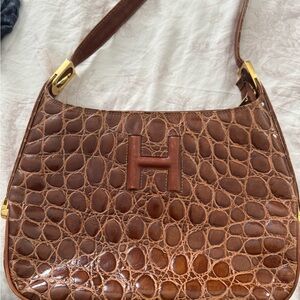 Brown Crocodile Pattern Shoulder Bag